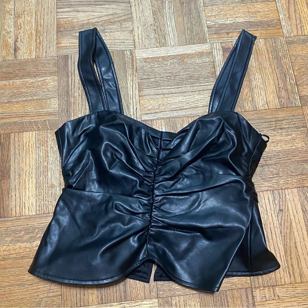 A.L.C Leather Black Top Lauryn II Top - Picture 3 of 9